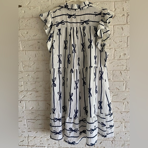 Umgee White and Blue ribbon bows Mini Dress size Large feminine coastal ribbon - Picture 3 of 4